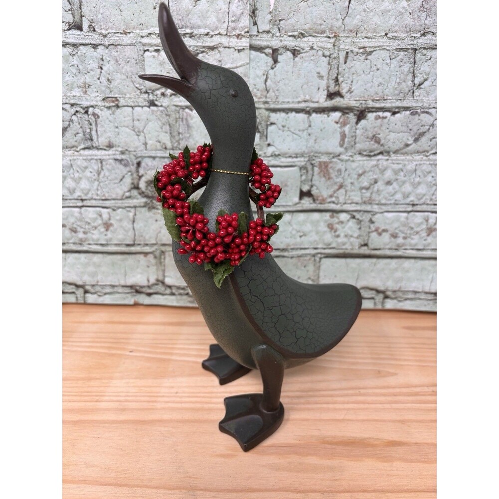 Vtg 2006 Smith & Hawken Duck Goose Dark Green Wooden Rustic Crackle RARE HTF 10”